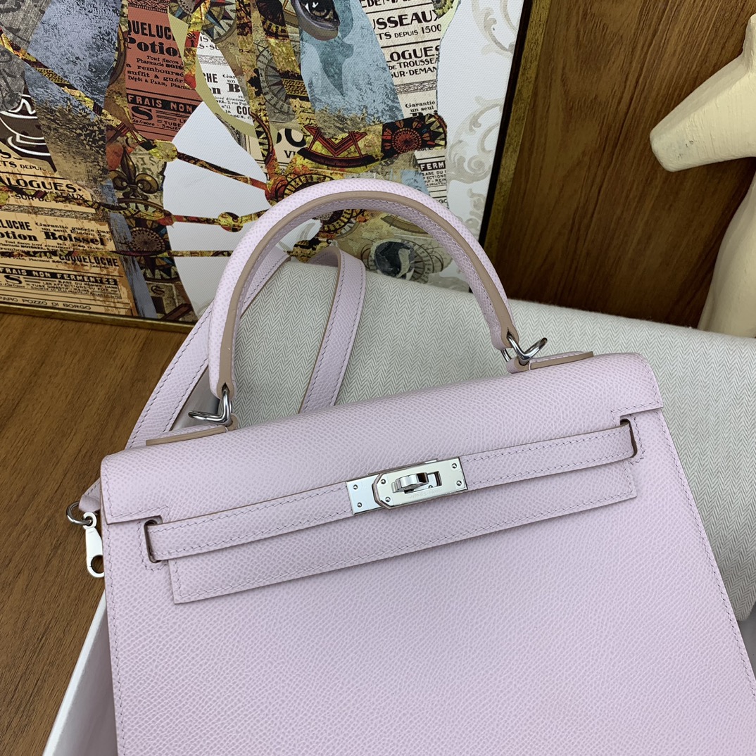 Bagsaaa H**me5 Kelly 25cm Epsom Leather Pink With Silver Hardware