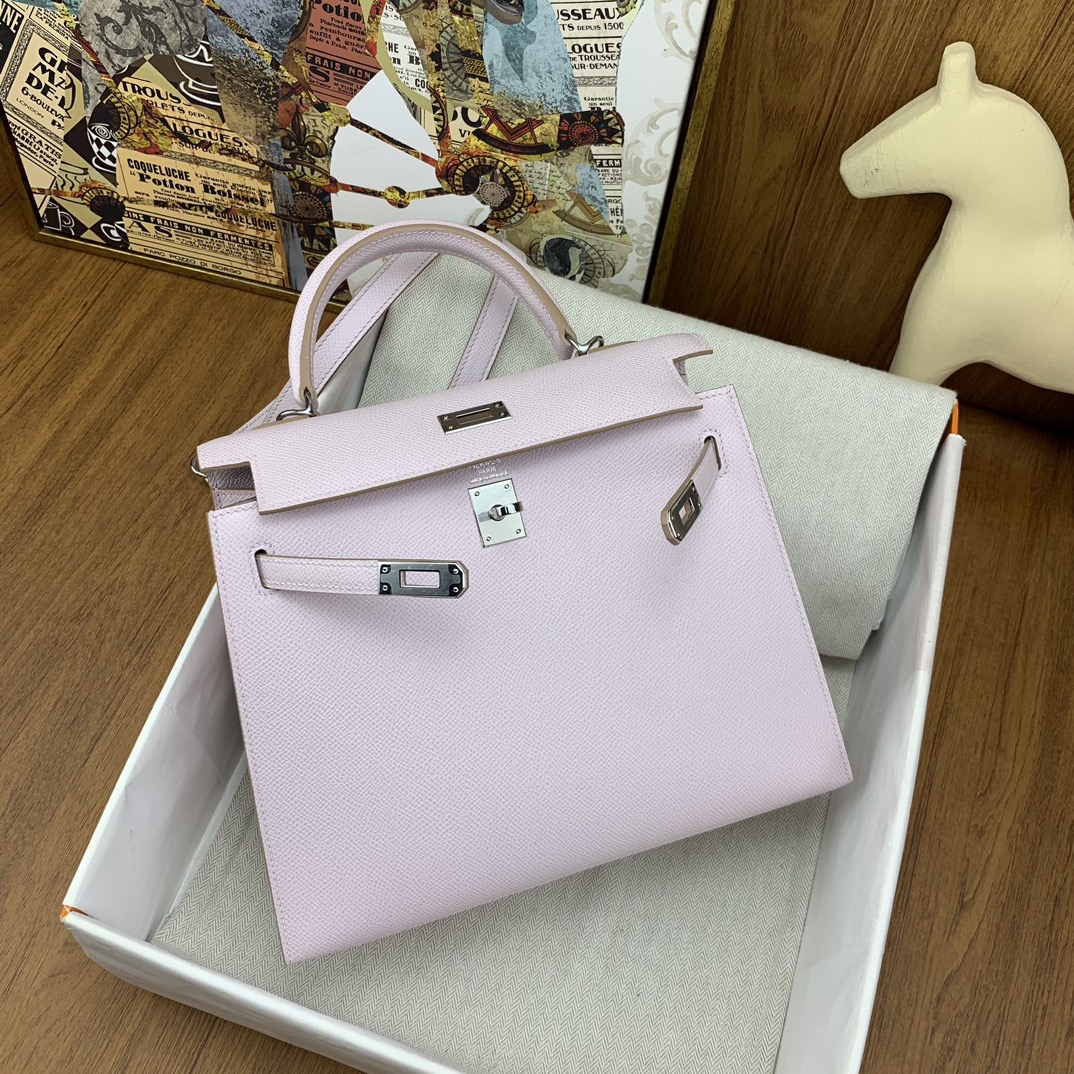 Bagsaaa H**me5 Kelly 25cm Epsom Leather Pink With Silver Hardware