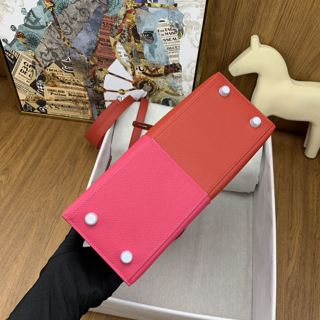 Bagsaaa H**me5 Kelly 25cm Epsom Leather Pink and Red