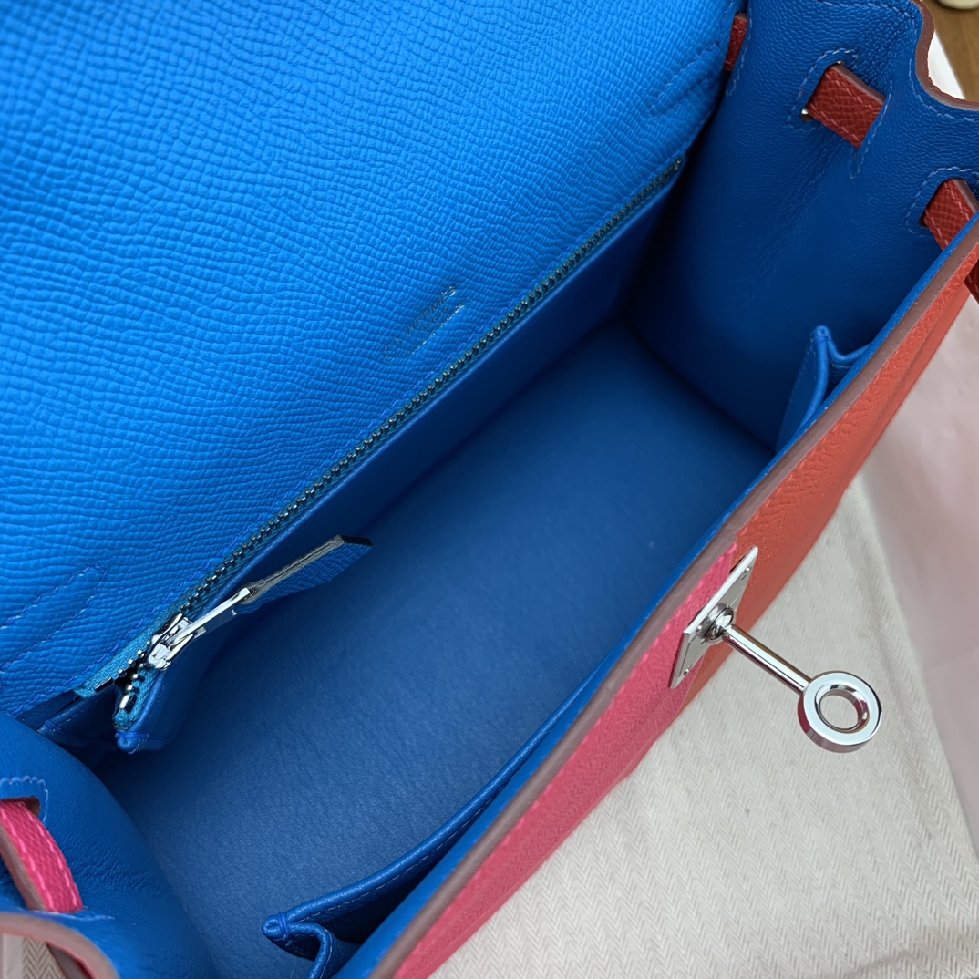 Bagsaaa H**me5 Kelly 25cm Epsom Leather Pink and Red