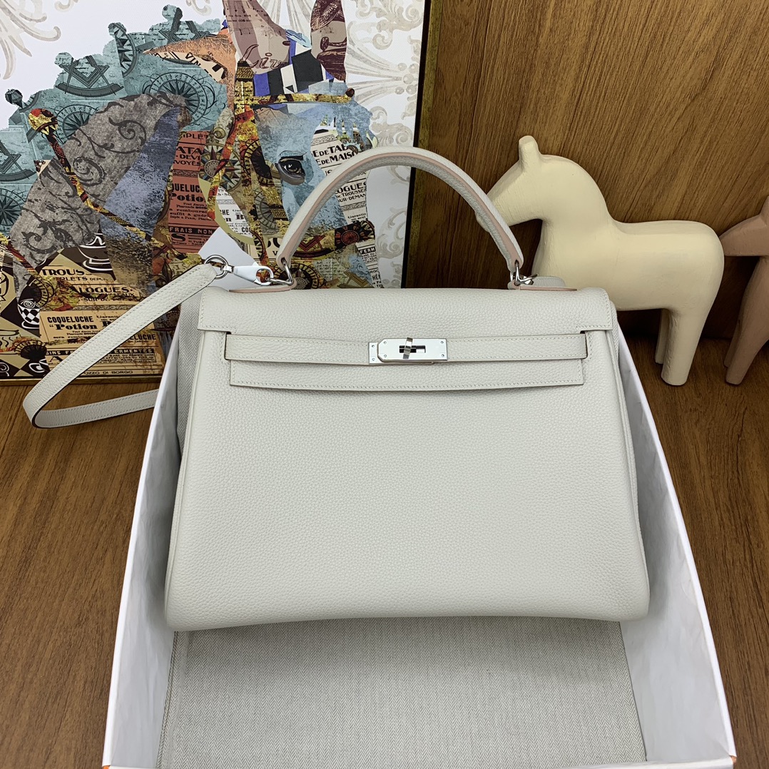 Bagsaaa H**me5 Kelly 32cm White Togo Leather