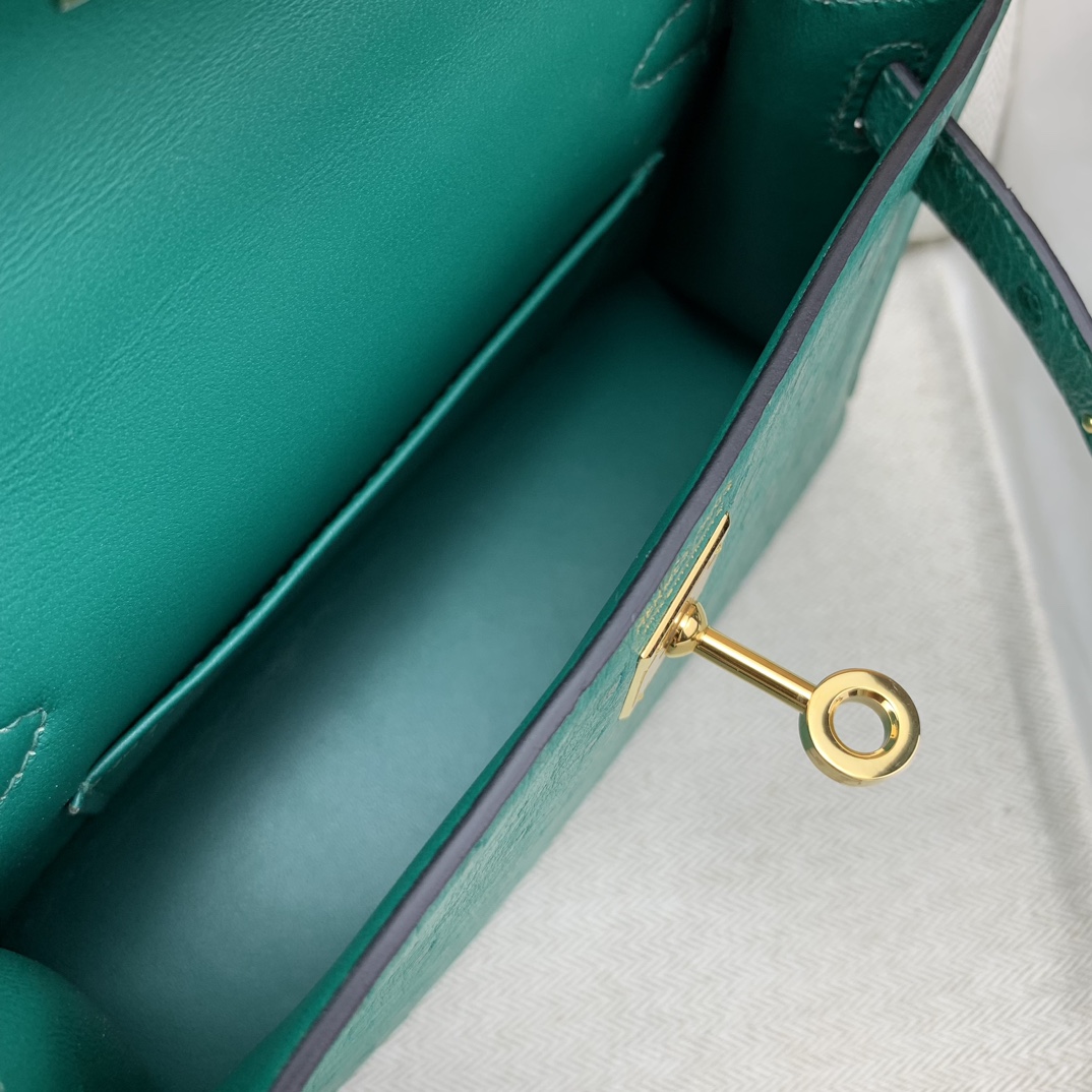 Bagsaaa H**me5 Mini Kelly Ostrich Leather in Green 19cm
