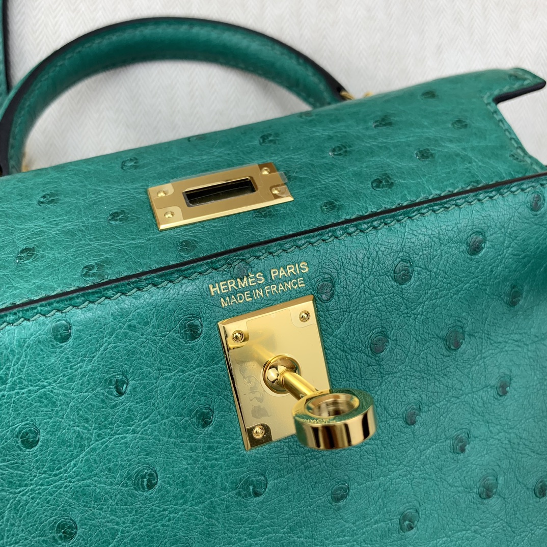 Bagsaaa H**me5 Mini Kelly Ostrich Leather in Green 19cm