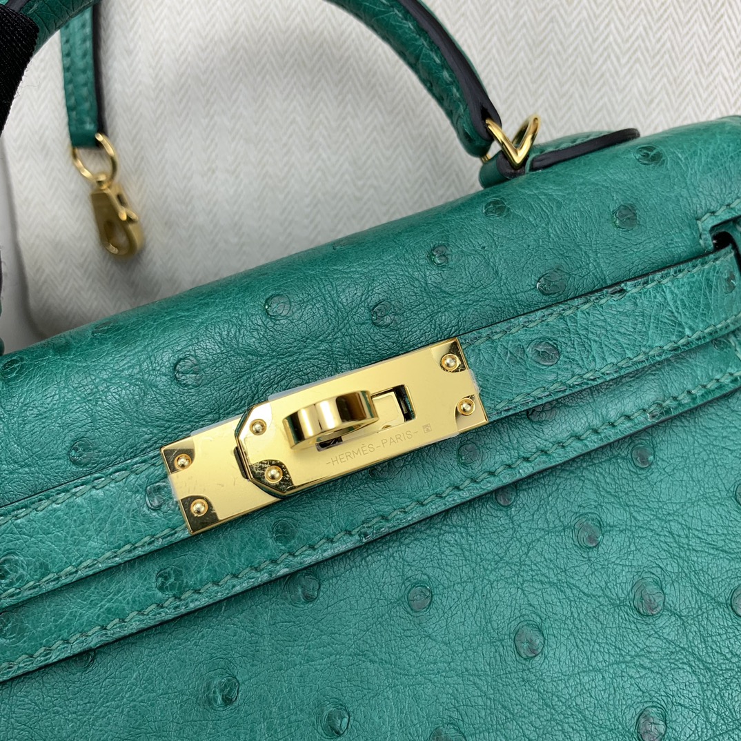 Bagsaaa H**me5 Mini Kelly Ostrich Leather in Green 19cm