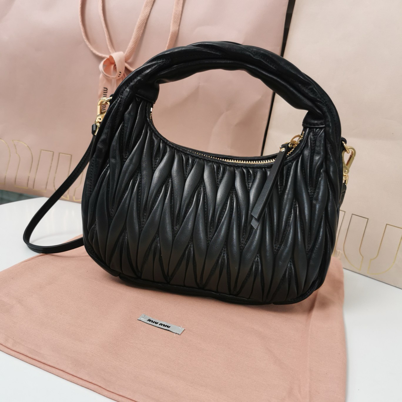 Bagsaaa M1um1u Wander matelassé nappa leather hobo bag