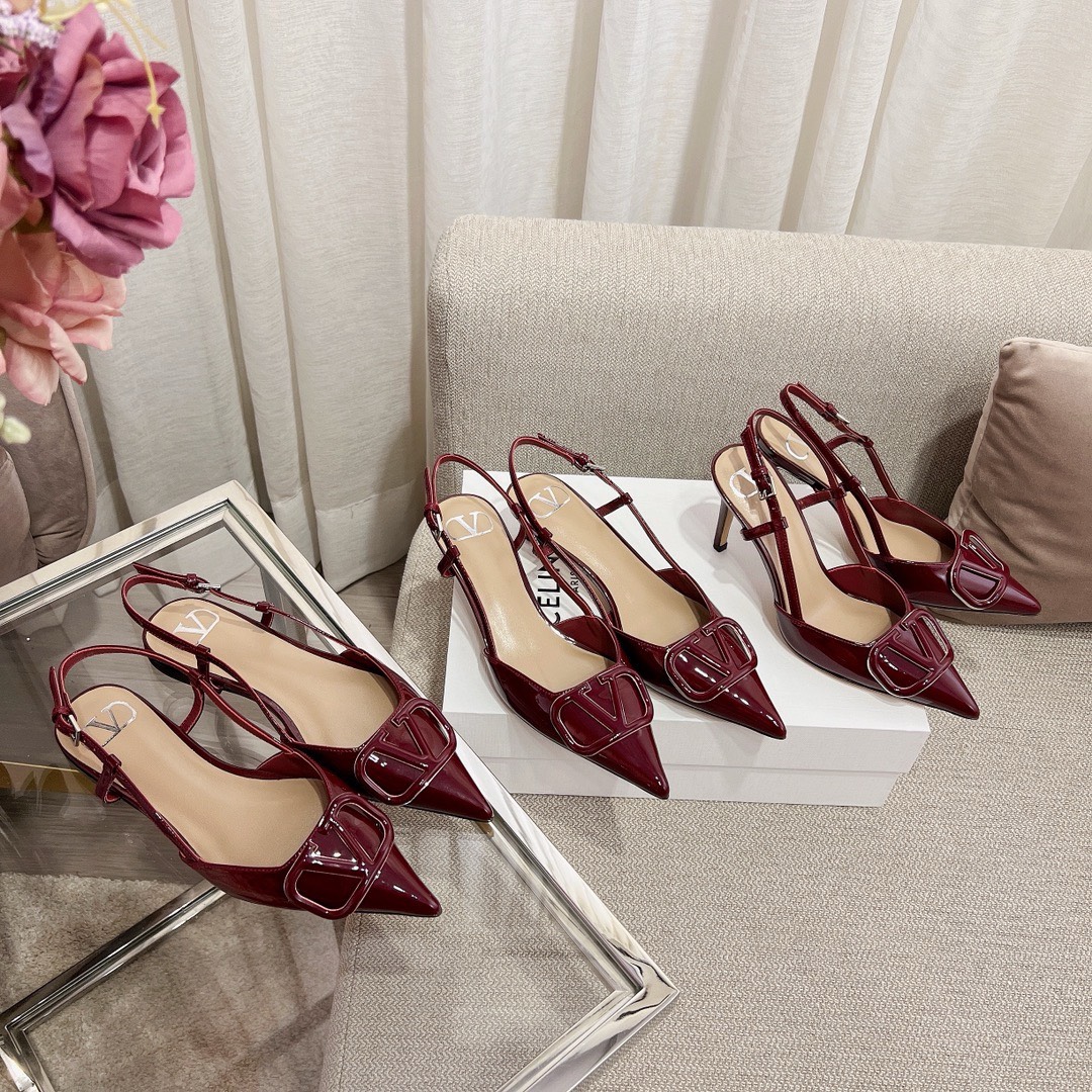 Bagsaaa Va1e*ntin0 Signature Vlogo Slingback Burgundy