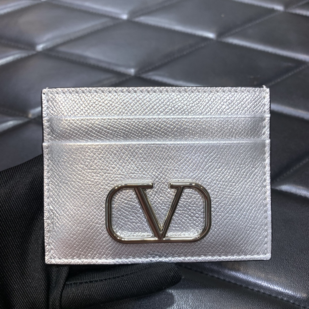 Bagsaaa Va1e*ntin0 VLogo Signature metallic silver cardholder