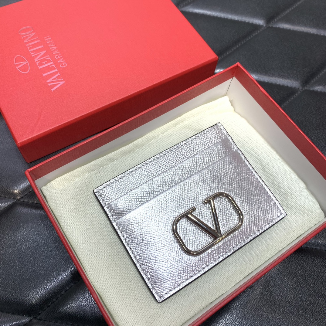 Bagsaaa Va1e*ntin0 VLogo Signature metallic silver cardholder