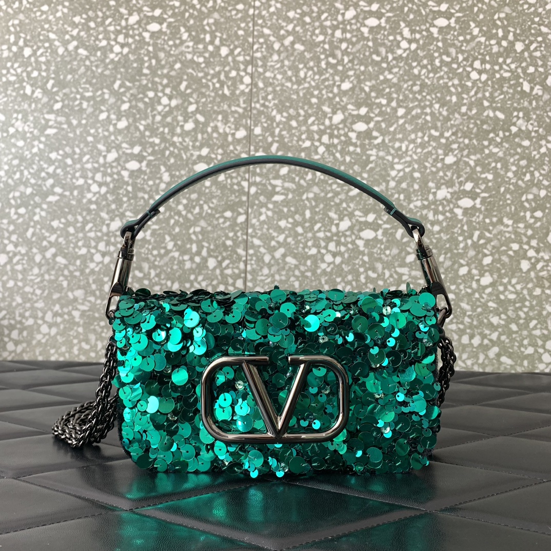 Bagsaaa Va1e*ntin0 VLogo Signature Foldover Top Mini Green Shoulder Bag - 19x10.5x5cm