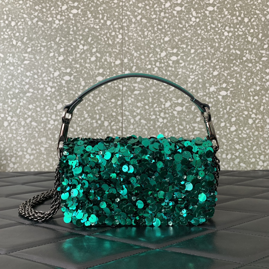 Bagsaaa Va1e*ntin0 VLogo Signature Foldover Top Mini Green Shoulder Bag - 19x10.5x5cm