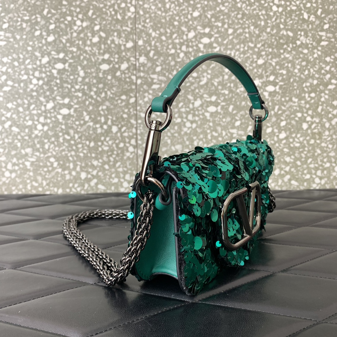 Bagsaaa Va1e*ntin0 VLogo Signature Foldover Top Mini Green Shoulder Bag - 19x10.5x5cm