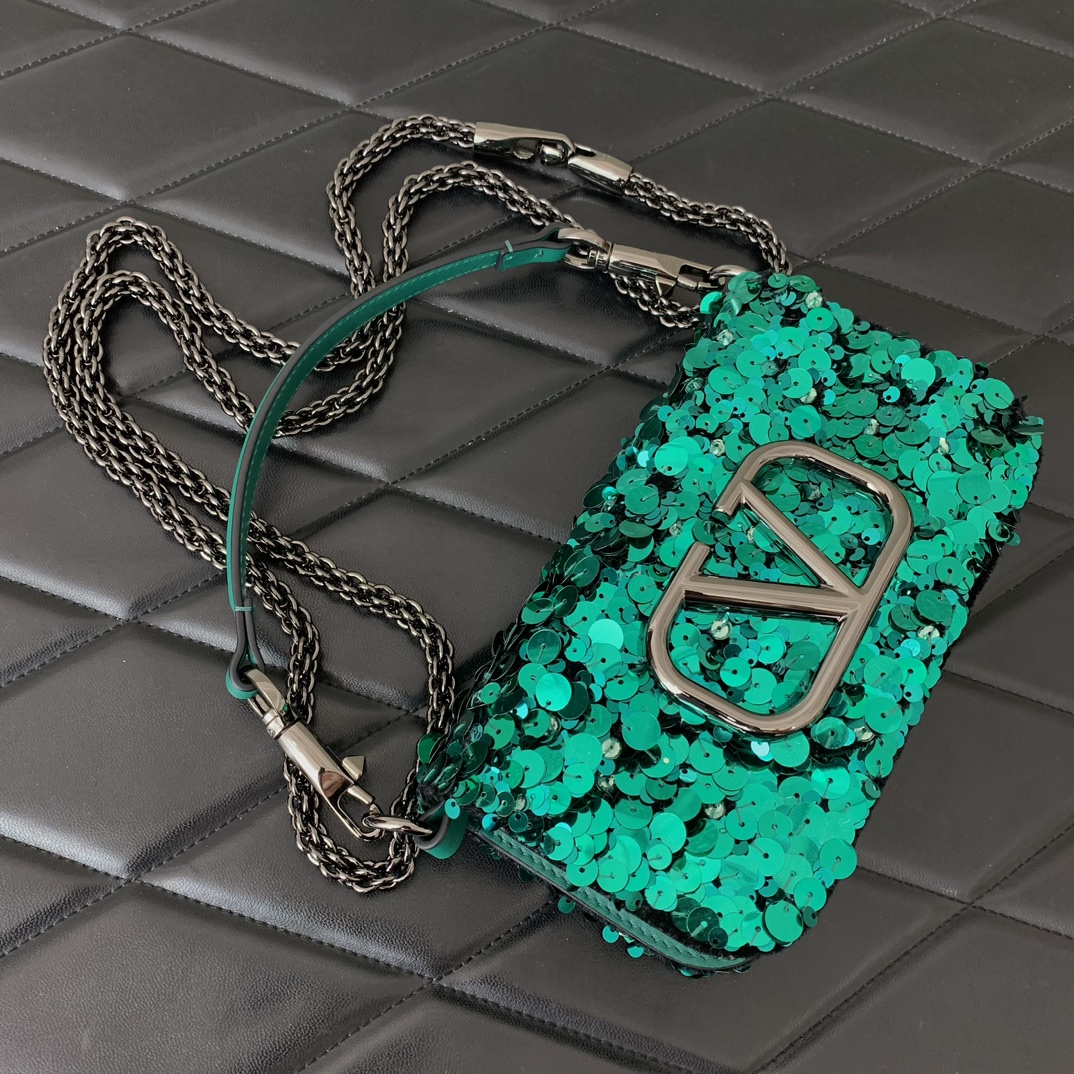 Bagsaaa Va1e*ntin0 VLogo Signature Foldover Top Mini Green Shoulder Bag - 19x10.5x5cm