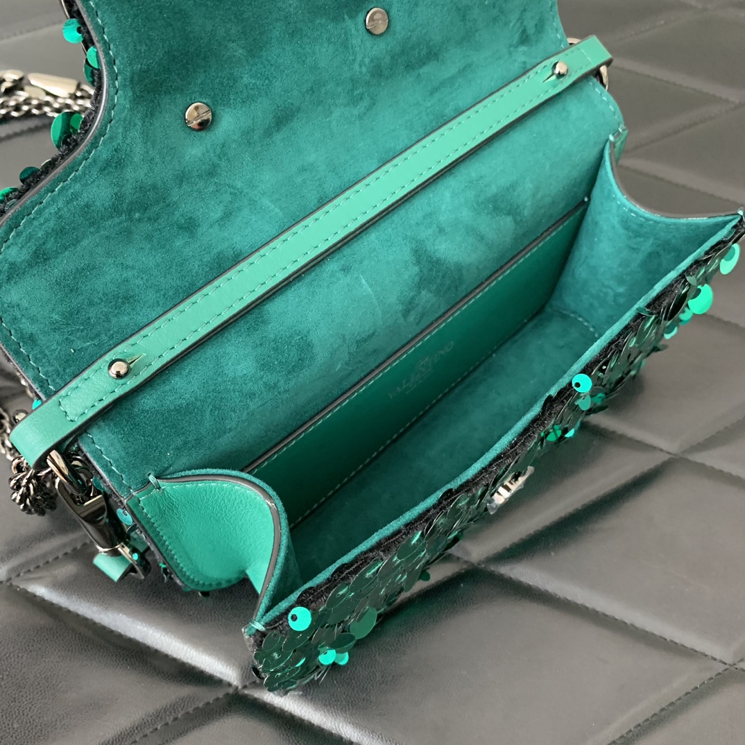 Bagsaaa Va1e*ntin0 VLogo Signature Foldover Top Mini Green Shoulder Bag - 19x10.5x5cm