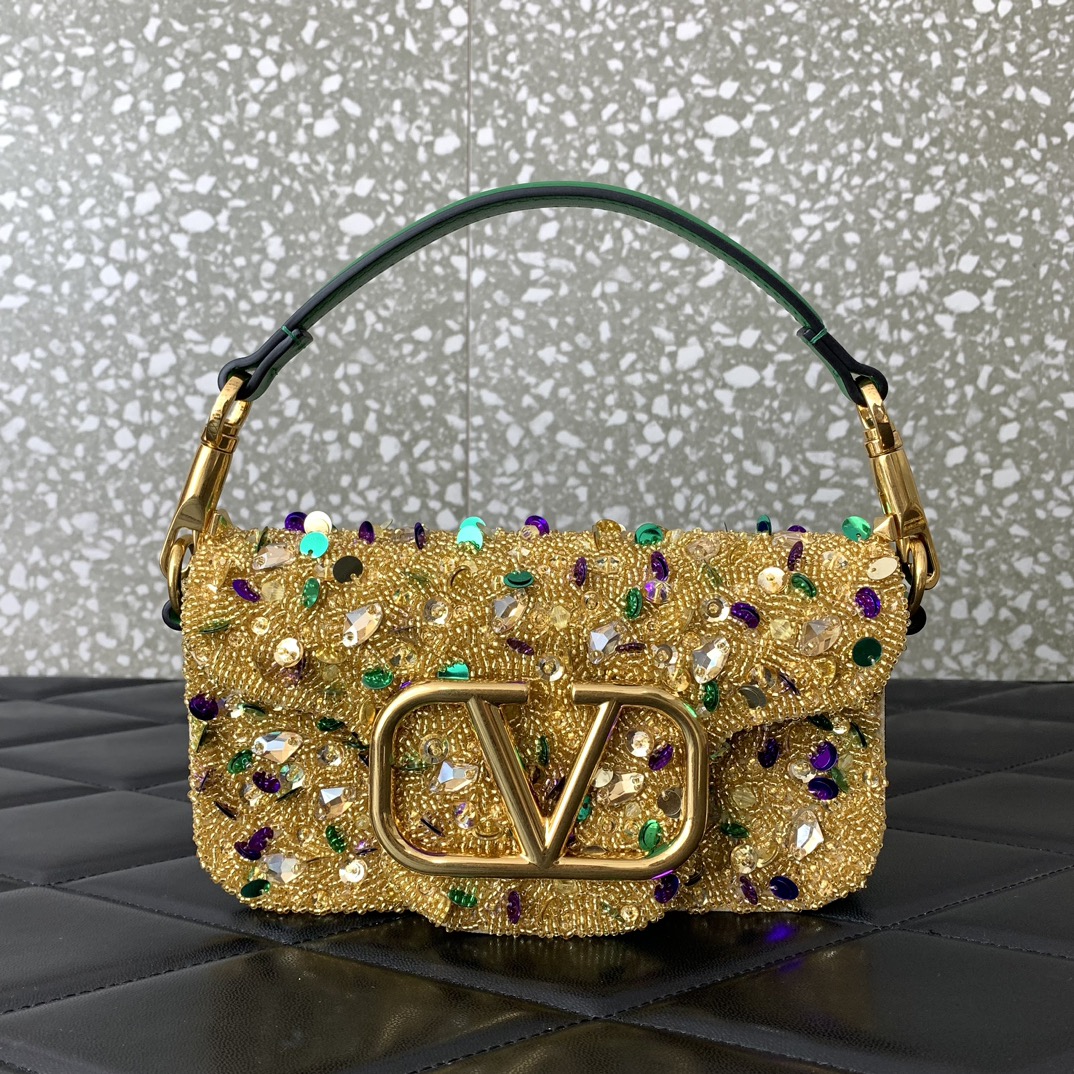 Bagsaaa Va1e*ntin0 Garavani Embellished VLOGO Signature Mini Yellow Shoulder Bag - 19x10.5x5cm