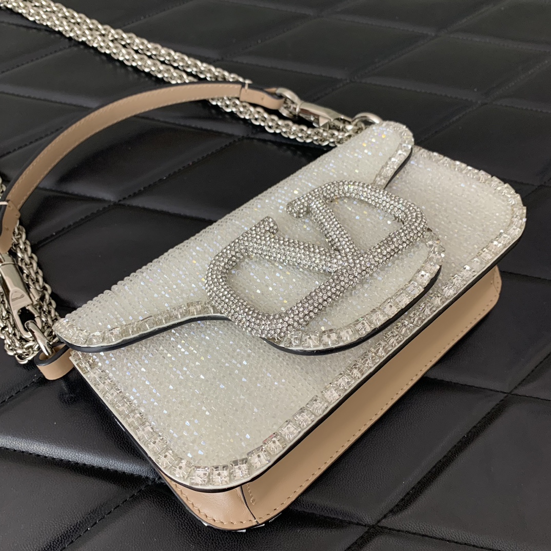 Bagsaaa Va1e*ntin0 Garavani Loco Small VLOGO White Crystal Shoulder Bag