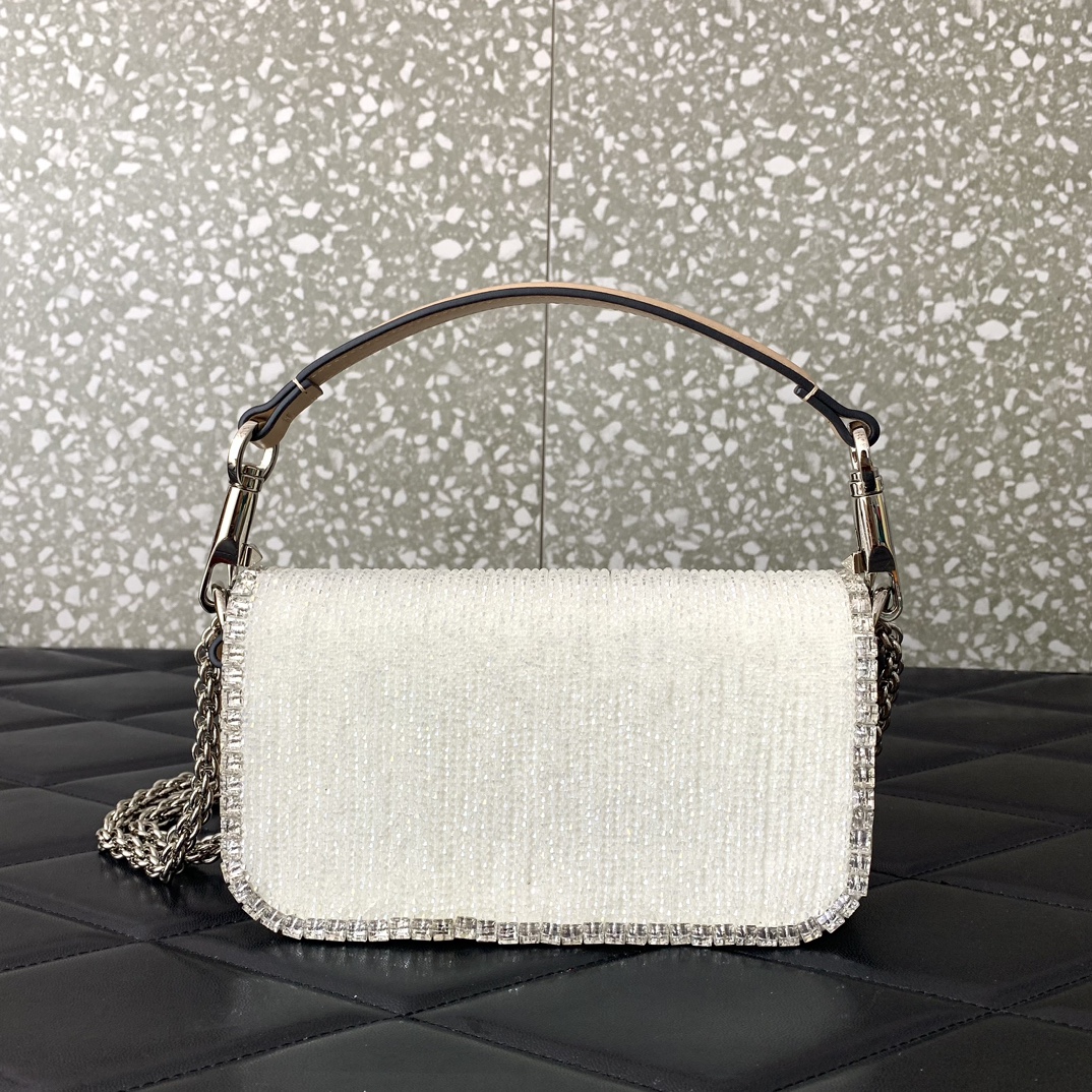 Bagsaaa Va1e*ntin0 Garavani Loco Small VLOGO White Crystal Shoulder Bag