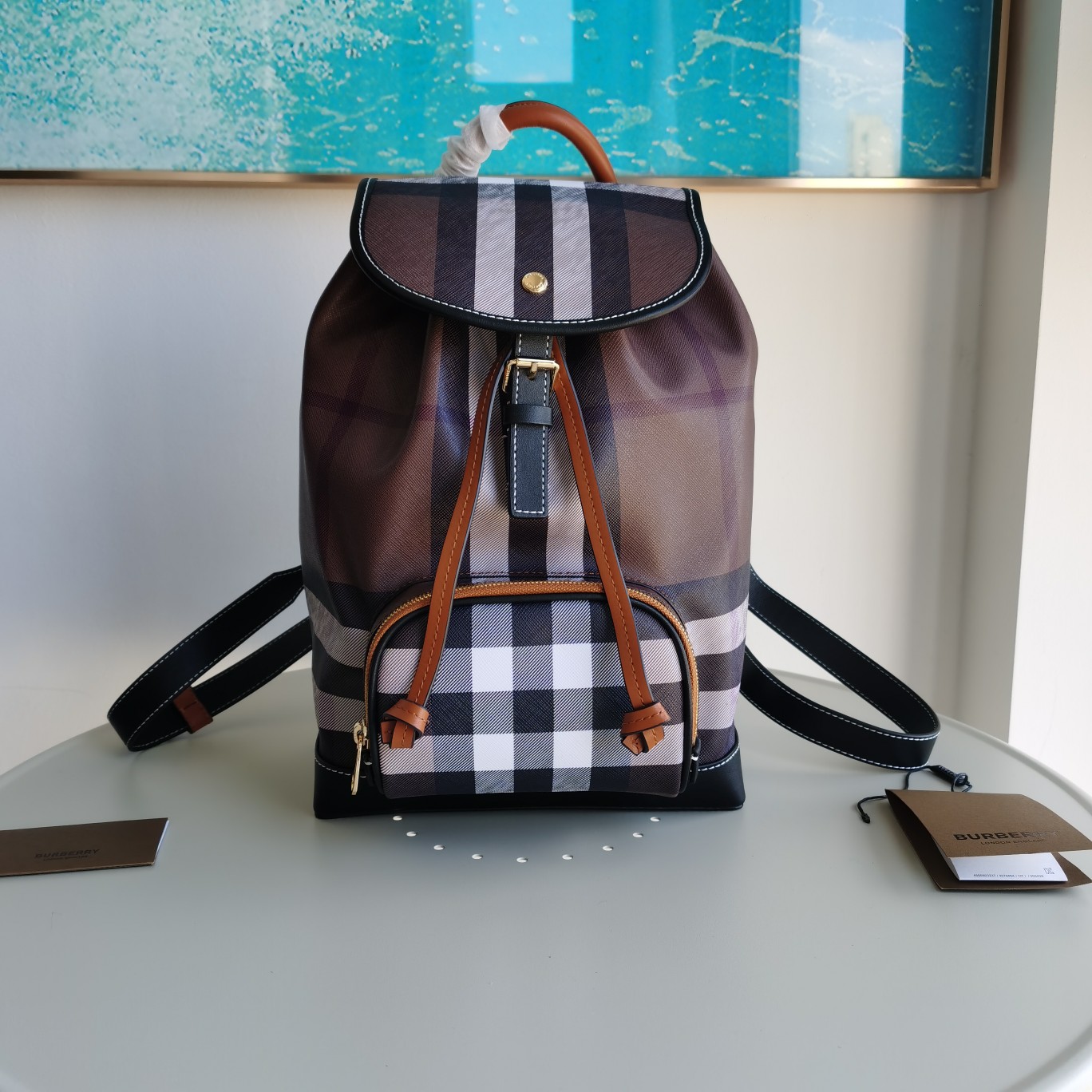 Bagsaaa Bv*b*rry Check-print leather brown backpack - 24x13x37cm