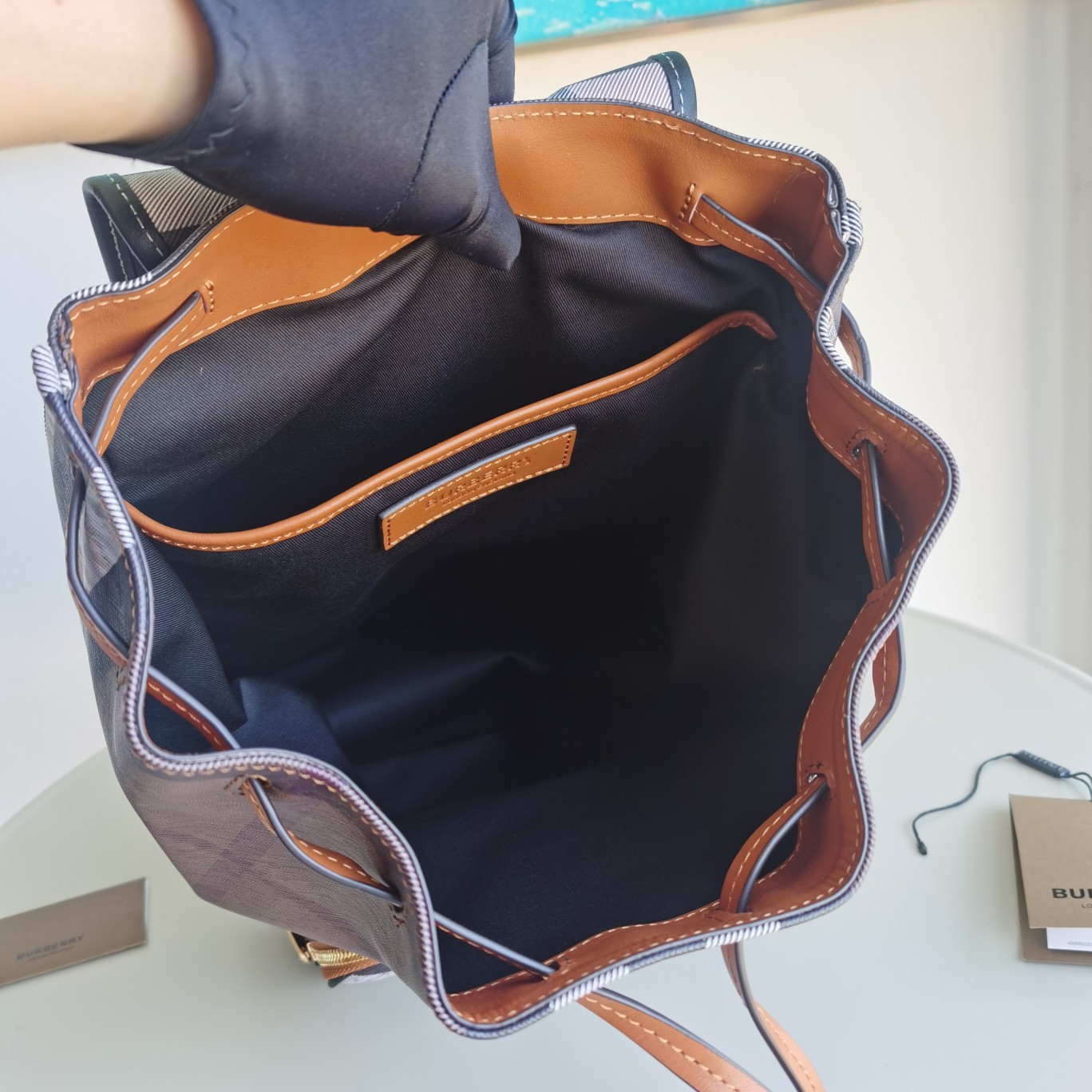 Bagsaaa Bv*b*rry Check-print leather brown backpack - 24x13x37cm