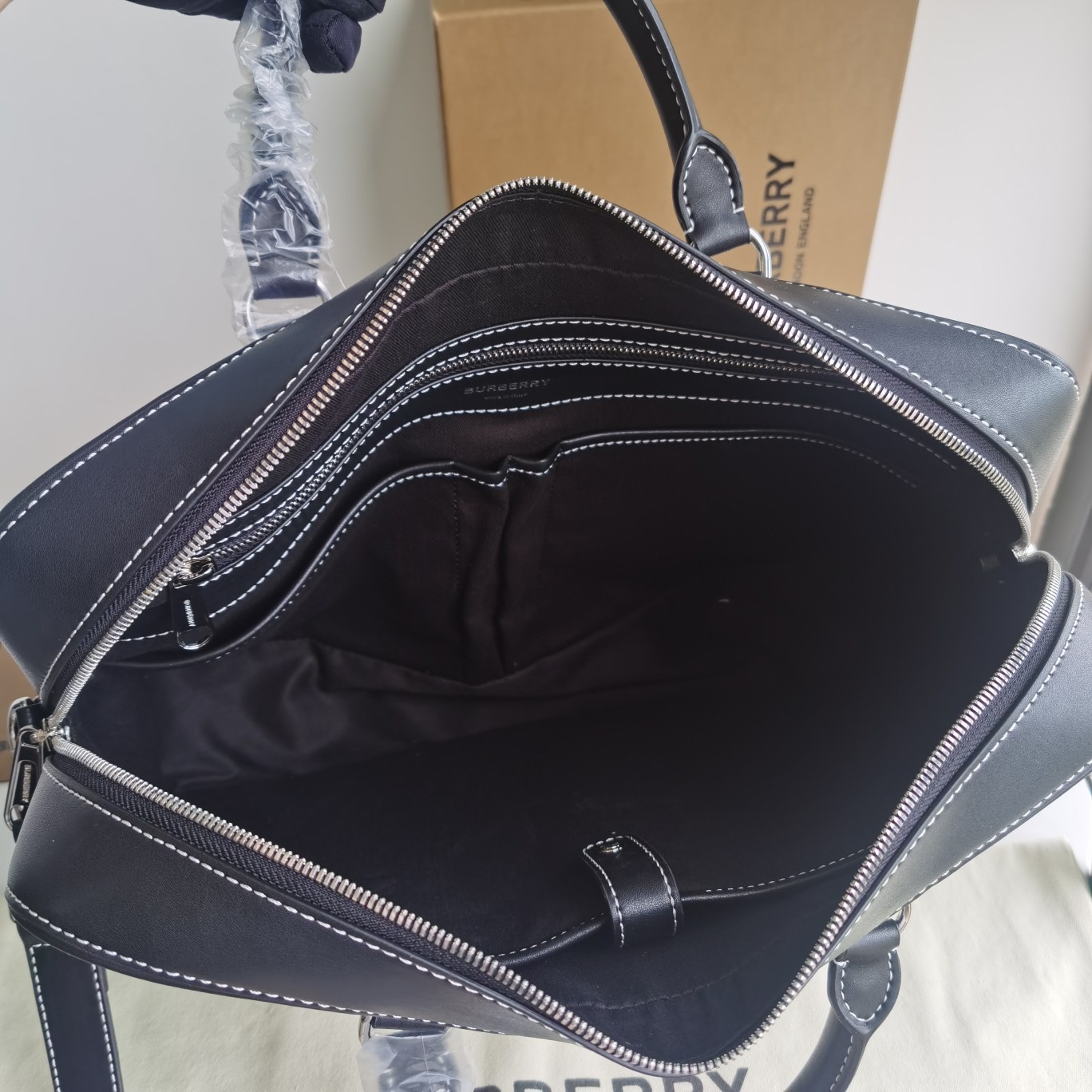 Bagsaaa Bv*b*rry Ainsworth Giant Check-E Canvas Briefcase Bag Dark Birch Brown - 38 x 9 x 28cm