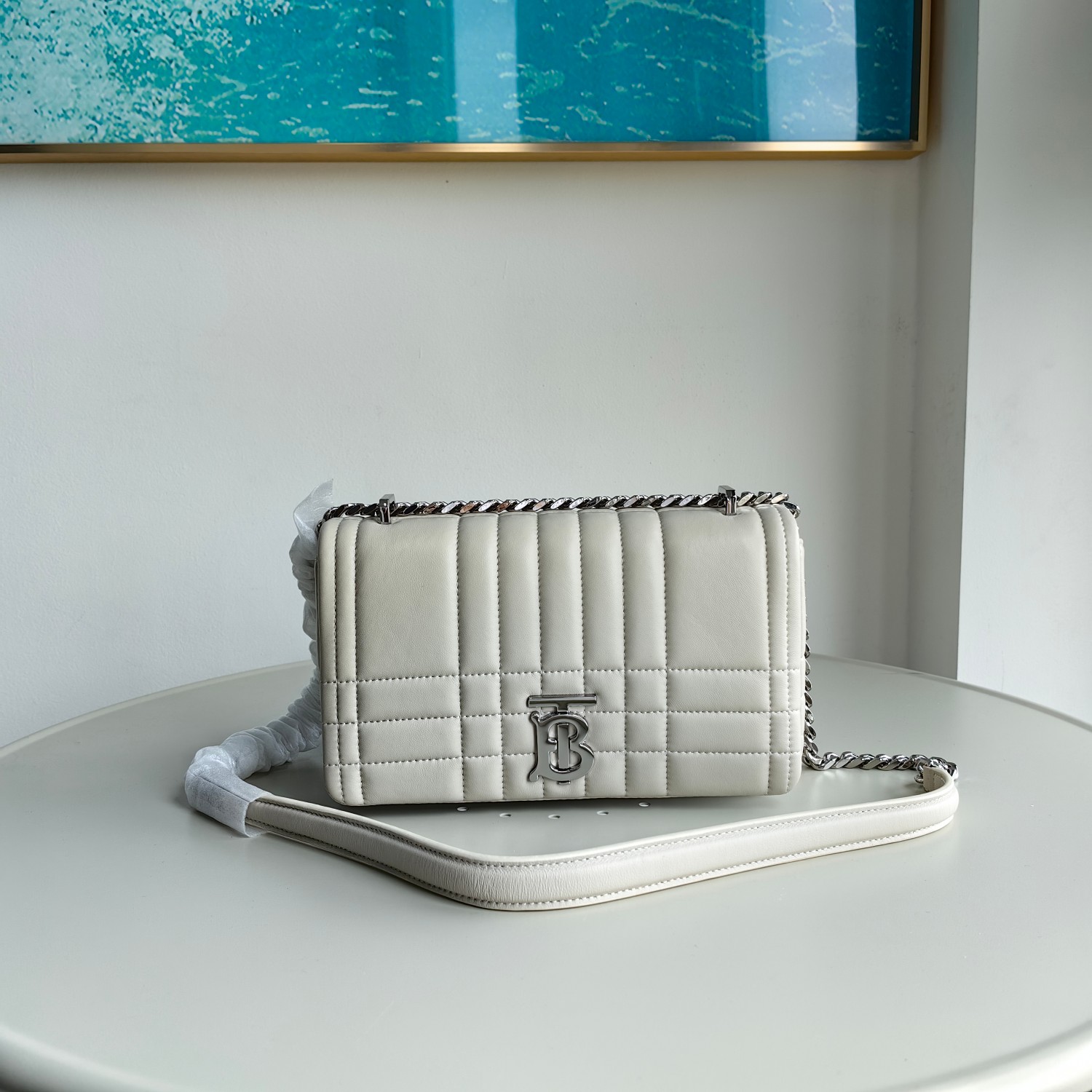 Bagsaaa Bv*b*rry White Leather Camera Lola Shoulder Bag - 23x6x13cm