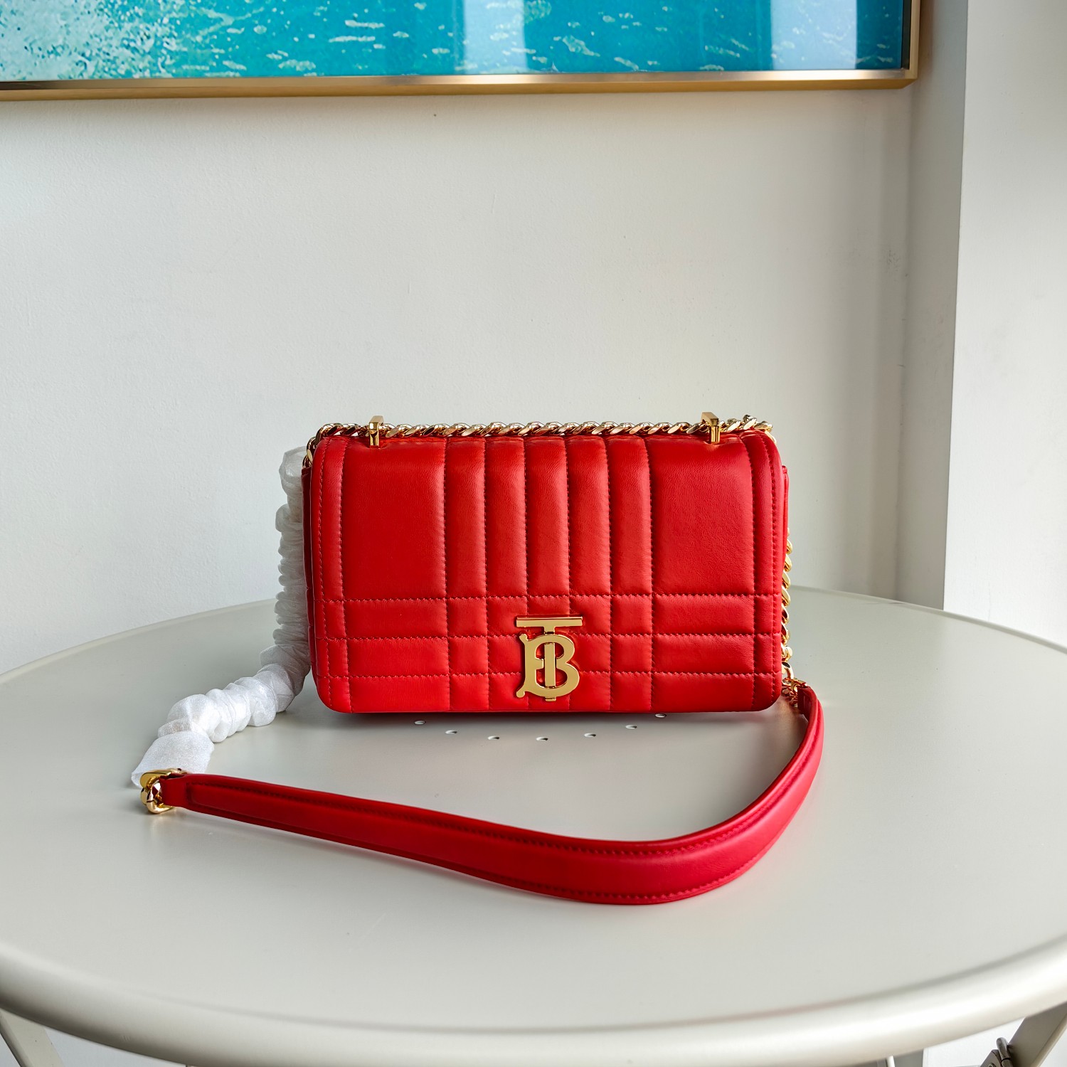 Bagsaaa Bv*b*rry Red Leather Camera Lola Shoulder Bag - 23x6x13cm