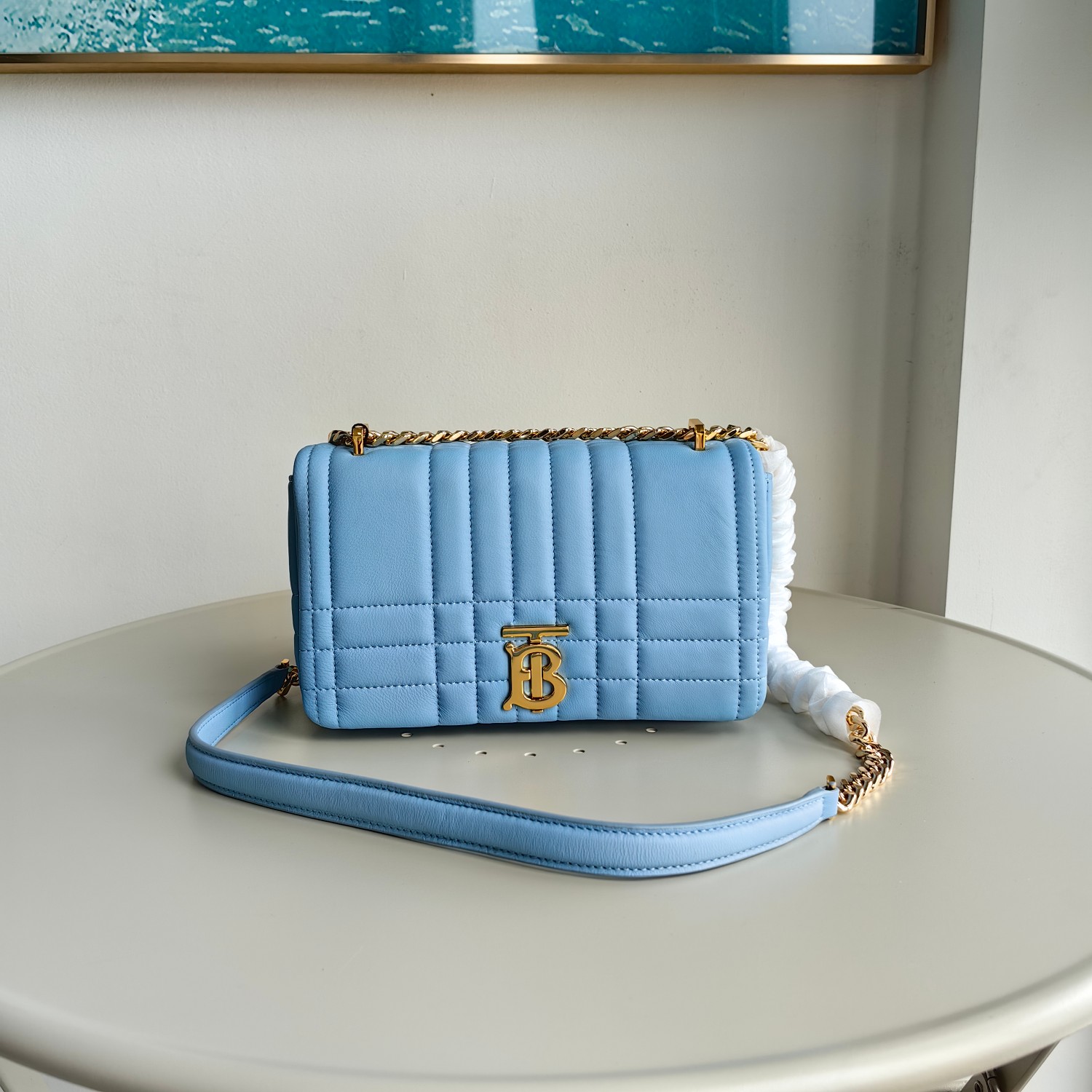 Bagsaaa Bv*b*rry Blue Leather Camera Lola Shoulder Bag - 23x6x13cm