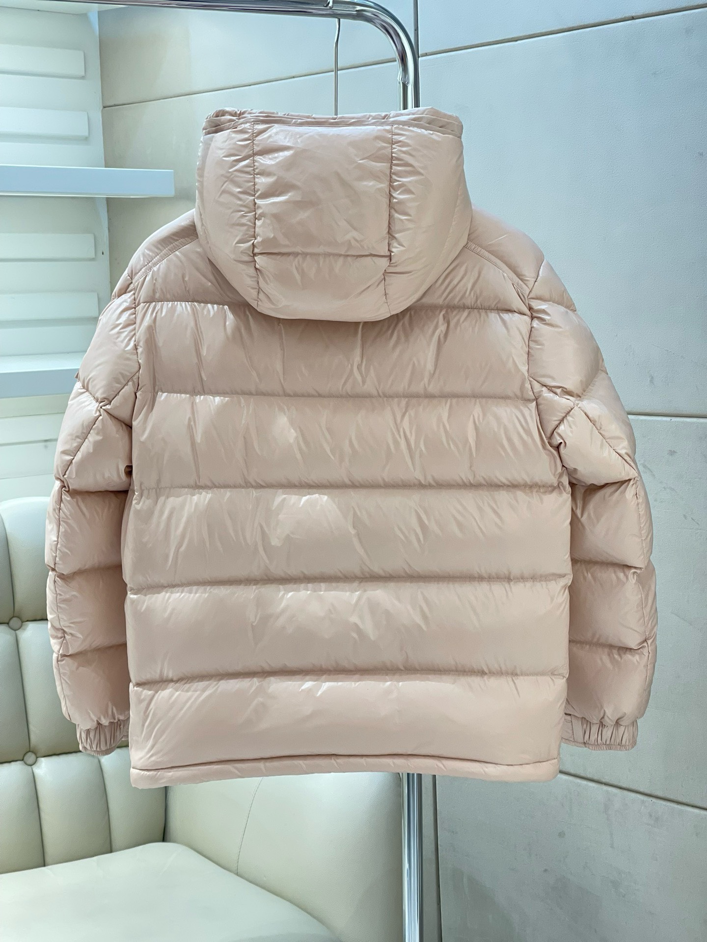 Bagsaaa Moncler Short Down Light Beige Jacket With Detachable hood