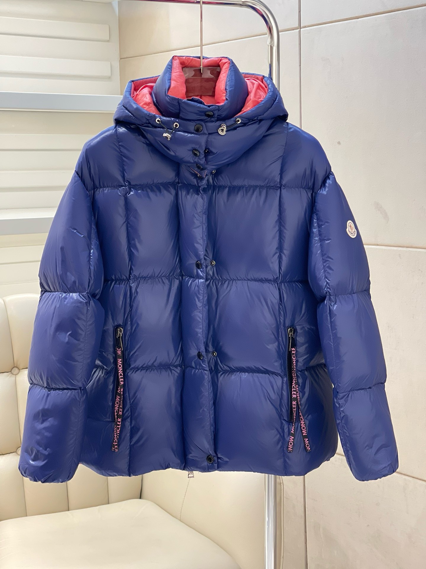 Bagsaaa Moncler Short Down Blue Jacket With Detachable hood