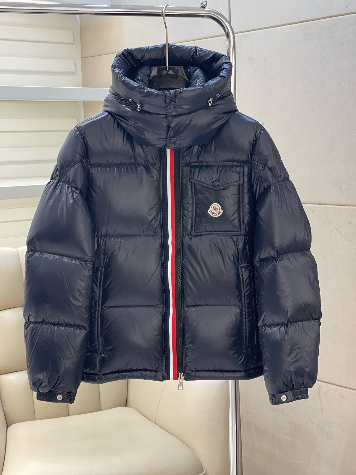 Bagsaaa Moncler Short Down Dark Blue Jacket With Detachable hood