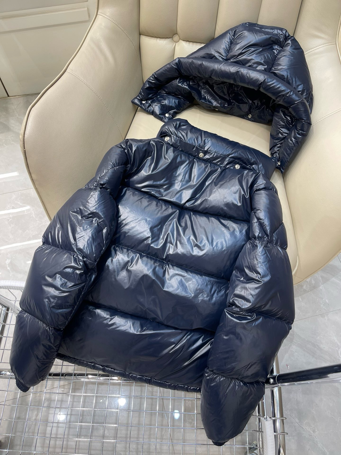 Bagsaaa Moncler Short Down Dark Blue Jacket With Detachable hood