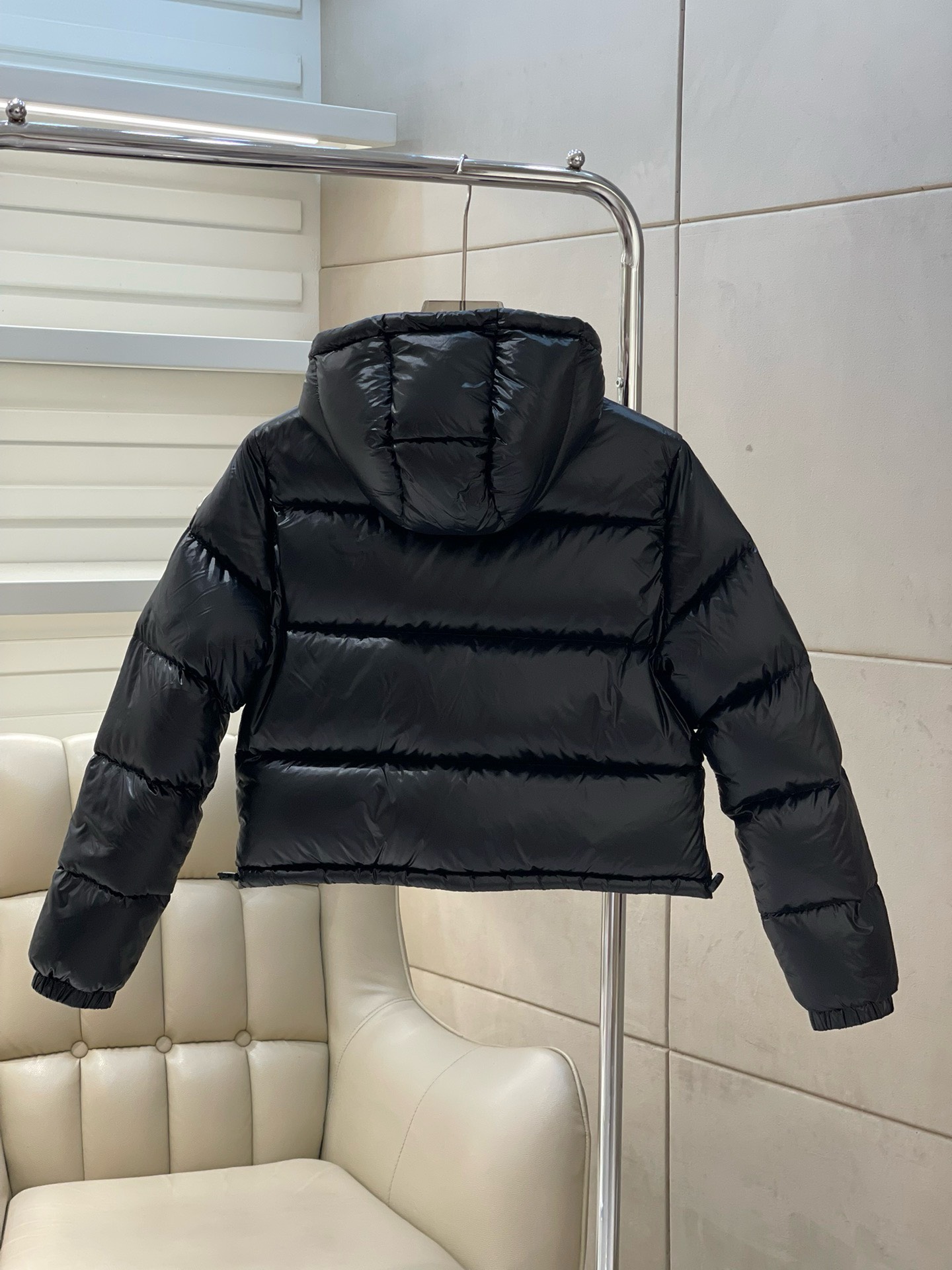 Bagsaaa Moncler Short Down Black And Beige Jacket With Detachable hood