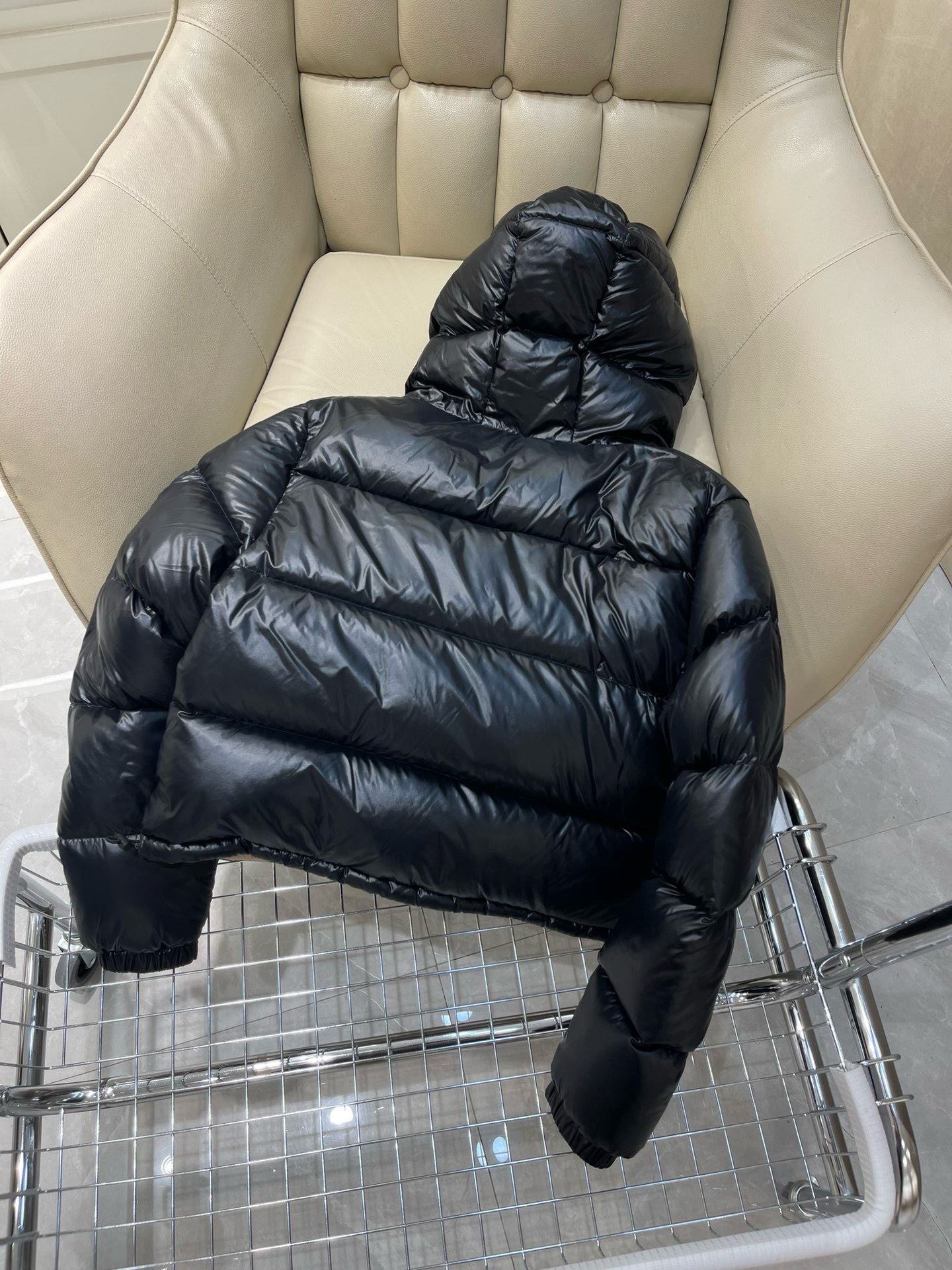 Bagsaaa Moncler Short Down Black And Beige Jacket With Detachable hood