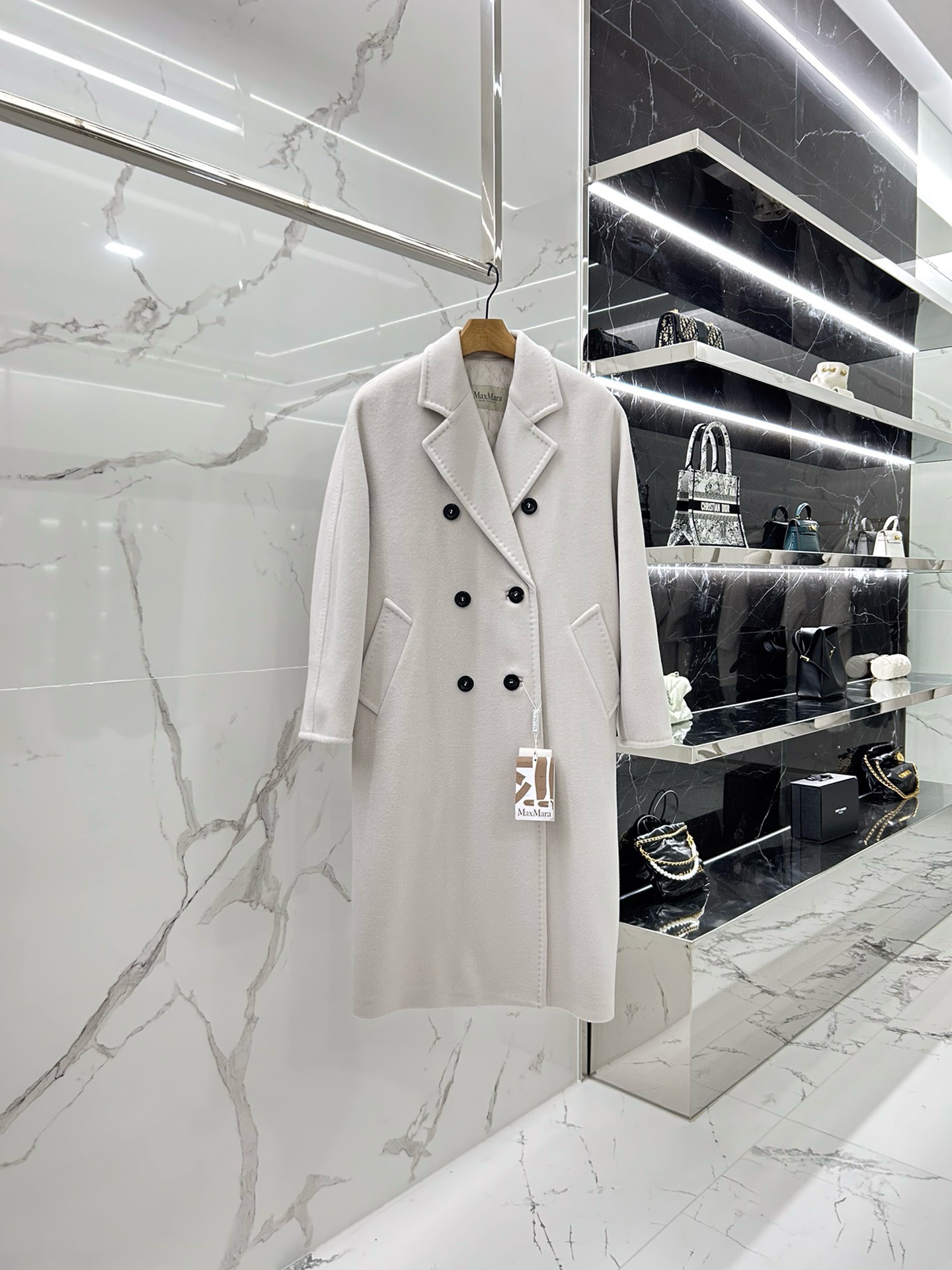 Bagsaaa Max Mara White Wool Long Coat