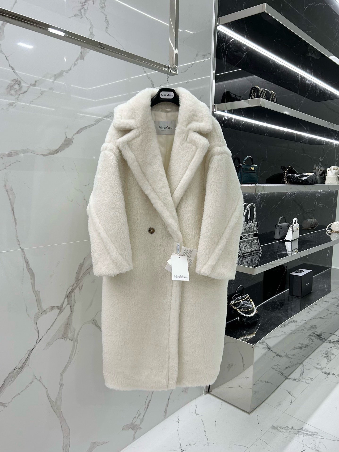 Bagsaaa Max Mara Shearling Long Coat White