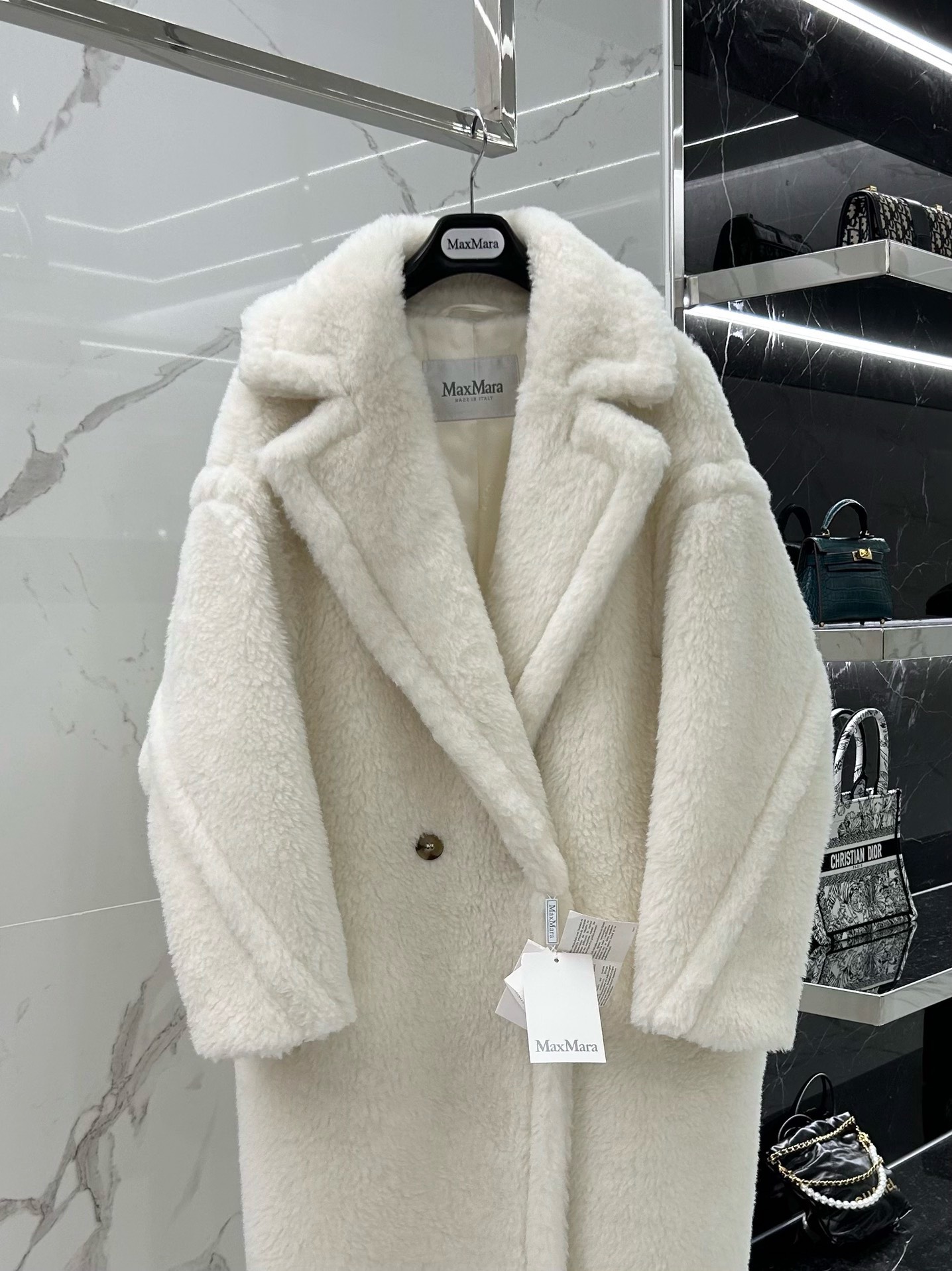 Bagsaaa Max Mara Shearling Long Coat White