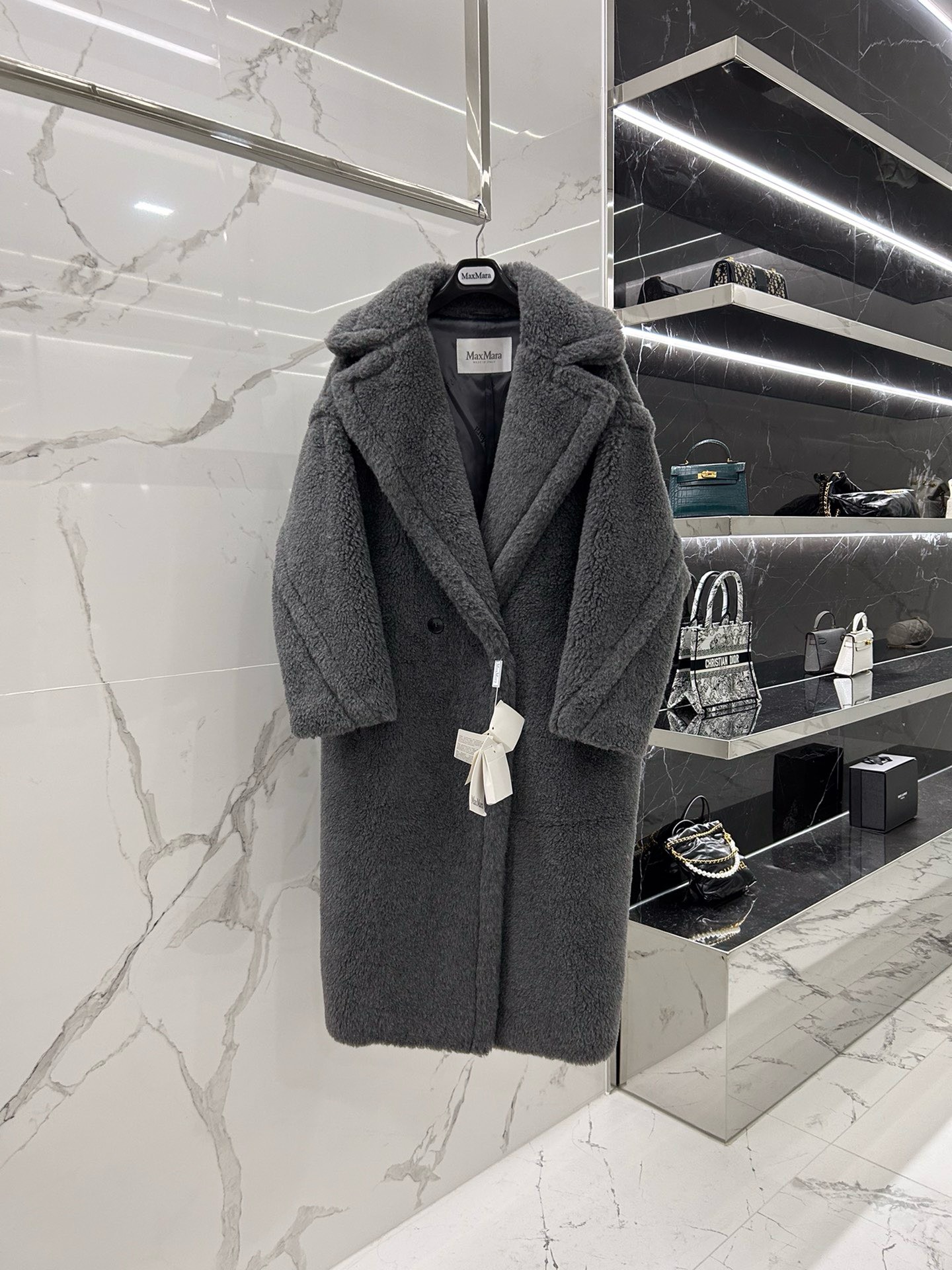 Bagsaaa Max Mara Shearling Long Coat Grey