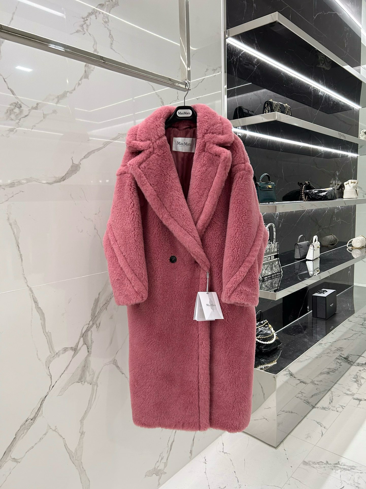 Bagsaaa Max Mara Shearling Long Coat Pink