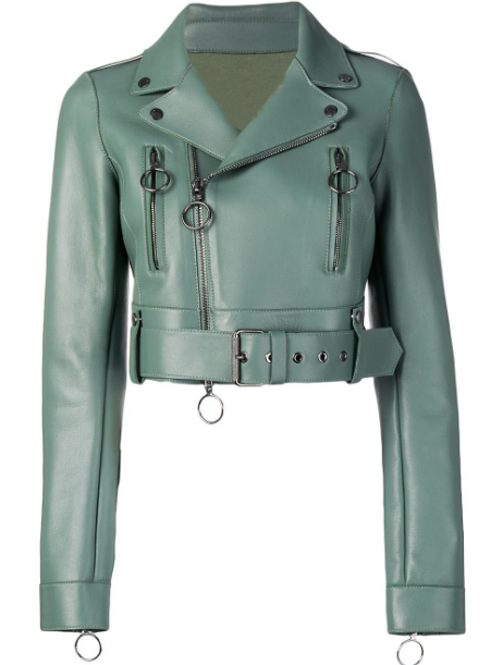 Bagsaaa Off White C/o Virgil Abloh Green Cropped Biker Leather Jacket