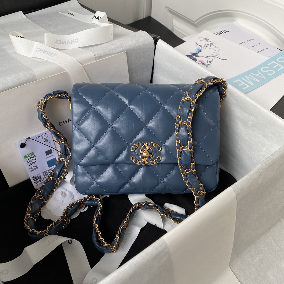 Bagsaaa Ch**el 19 Flap Bag 23k Blue - 13.5*20.5*5cm