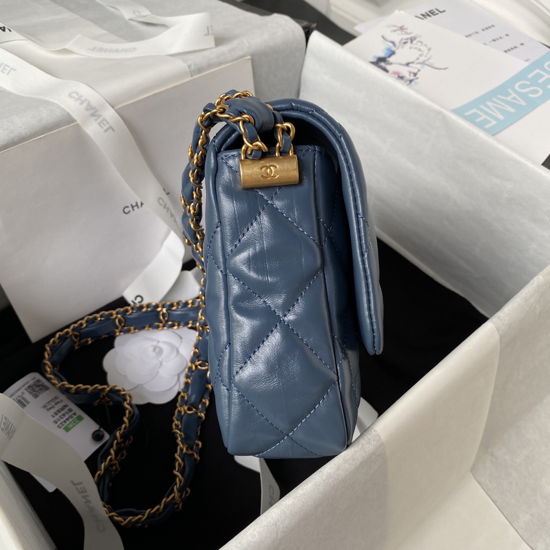 Bagsaaa Ch**el 19 Flap Bag 23k Blue - 13.5*20.5*5cm