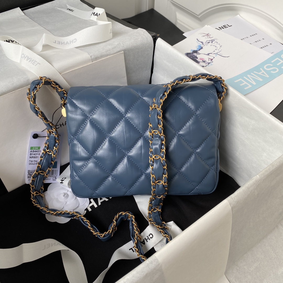 Bagsaaa Ch**el 19 Flap Bag 23k Blue - 13.5*20.5*5cm