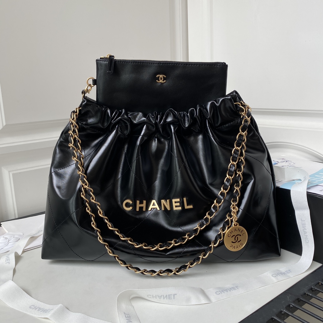 Bagsaaa Ch**el 22 Bag Black Gold Hardware - 30×45×8cm