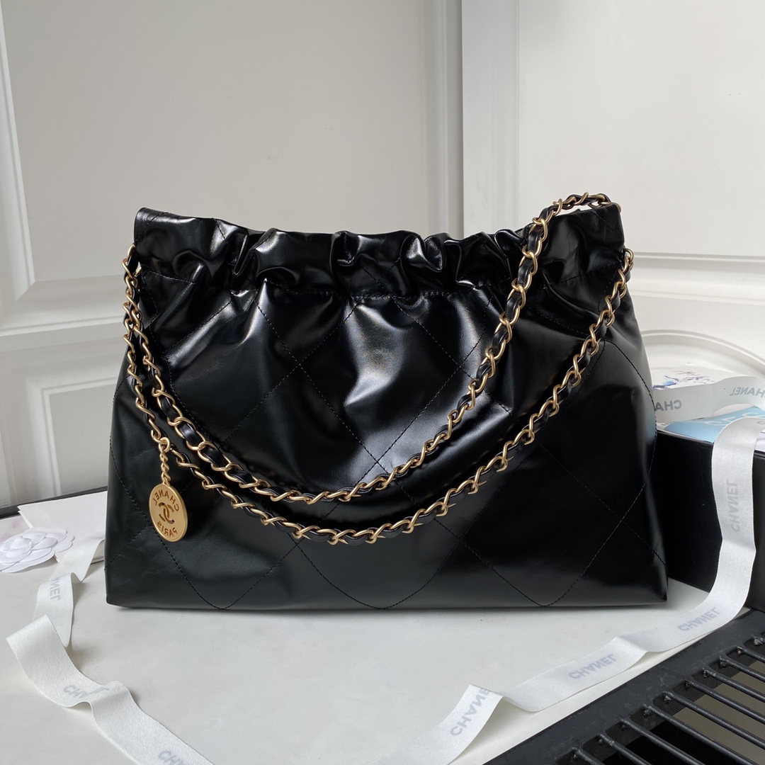 Bagsaaa Ch**el 22 Bag Black Gold Hardware - 30×45×8cm