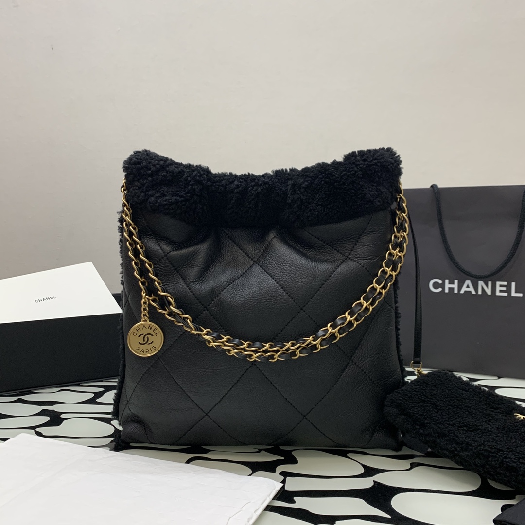Bagsaaa Ch**el 22 Bag Black Gold Hardware - 30×30x8cm (37cm)