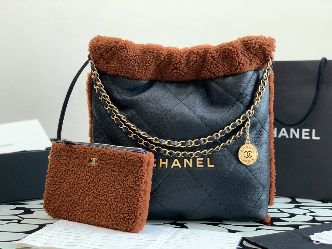 Bagsaaa Ch**el 22 Bag Dark Blue Gold Hardware - 30×30x8cm (37cm)
