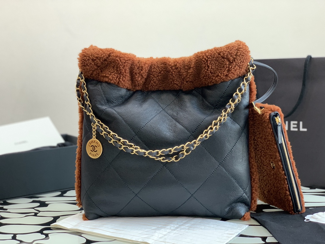 Bagsaaa Ch**el 22 Bag Dark Blue Gold Hardware - 30×30x8cm (37cm)