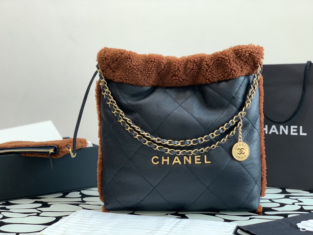 Bagsaaa Ch**el 22 Bag Dark Blue Gold Hardware - 30×30x8cm (37cm)