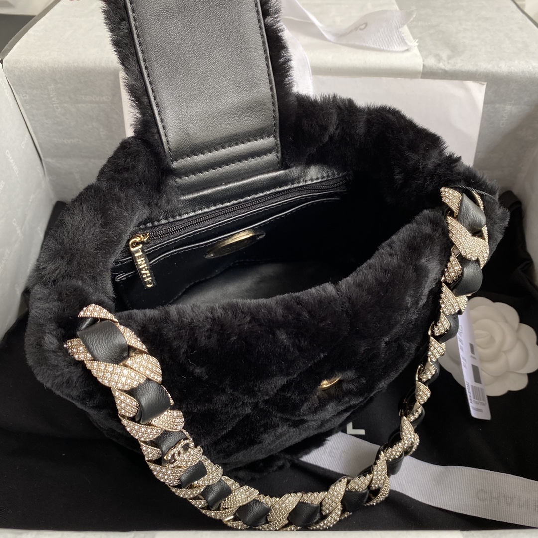 Bagsaaa Ch**el Black Fur Bucket Bag - 16*18*12cm