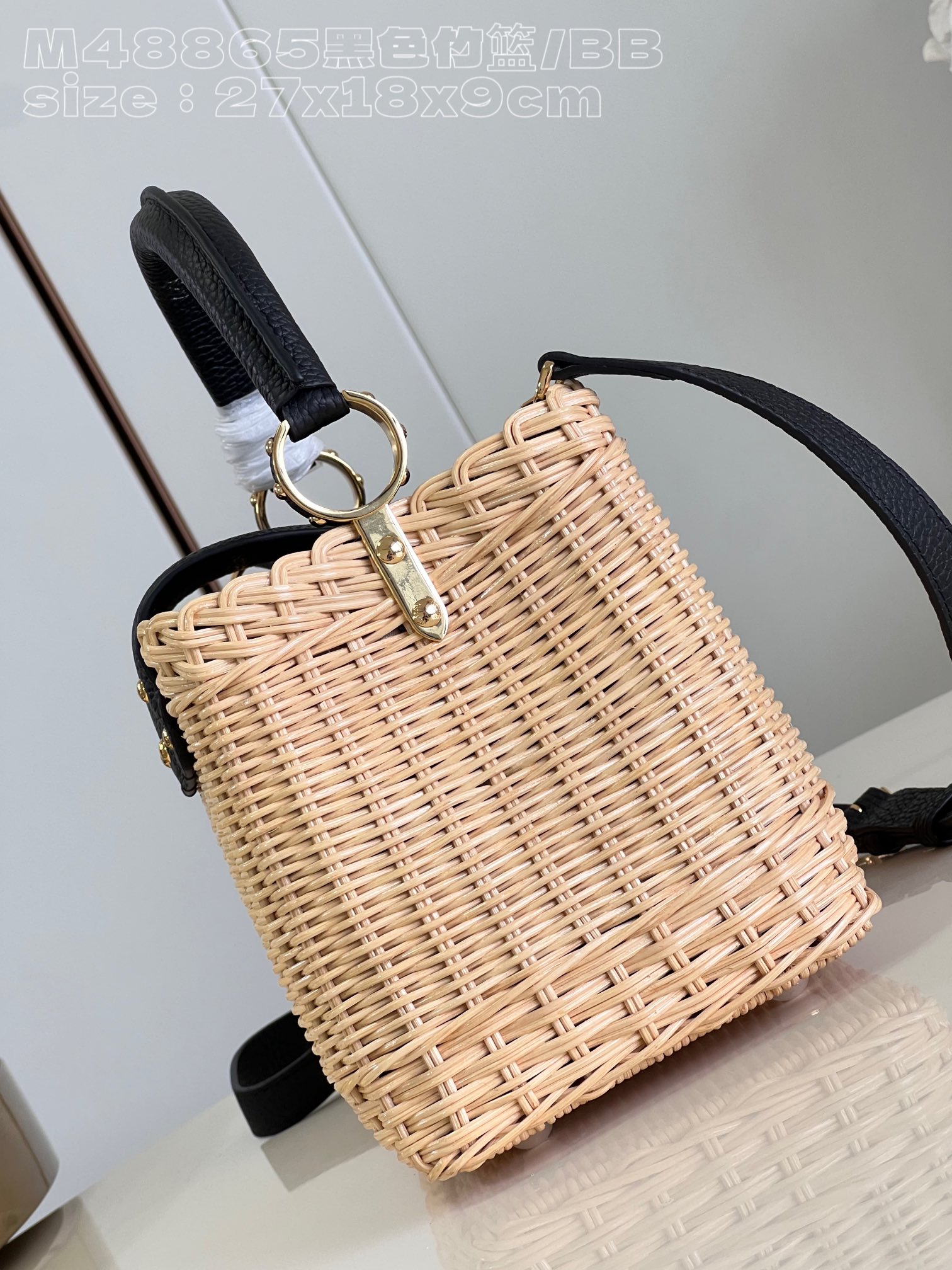 Bagsaaa L0vis Vvtt0n Capucines Natural rattan Black - 27 x 17 x 14cm