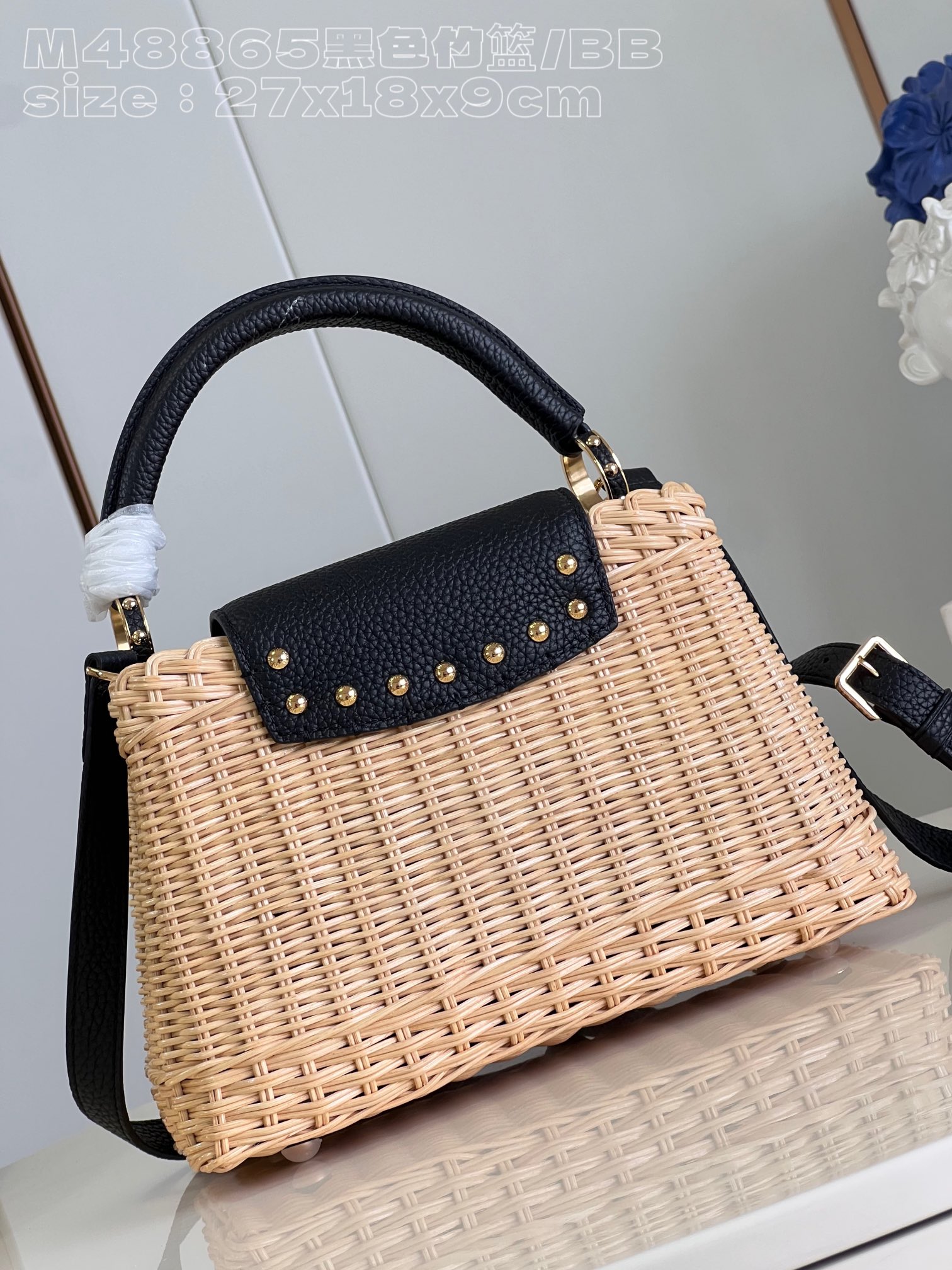 Bagsaaa L0vis Vvtt0n Capucines Natural rattan Black - 27 x 17 x 14cm